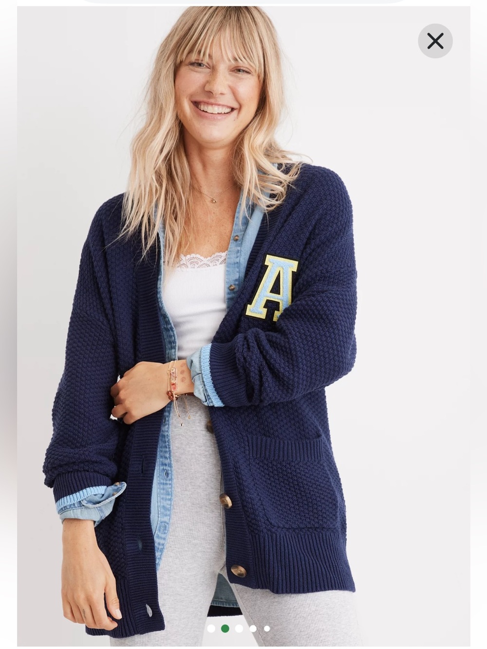 Aerie Oversized Varsity Cardigan - Navy Blue Sz M
